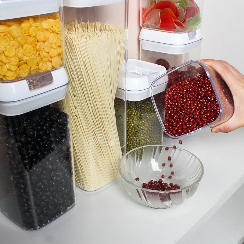 bpa free pantry kitchen push top button with lid Vacuum saklama bins set  clear plastic air lock dry food storage container