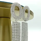 Long Drop Earrings Silver Earring Wholesale Fashion Long Geometric Drop Earrings Silver Rhinestone Hoop Tassel Earring