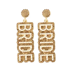 New English letter alloy inlaid with colorful rice beads diamond long earrings bridal wedding super flash earrings