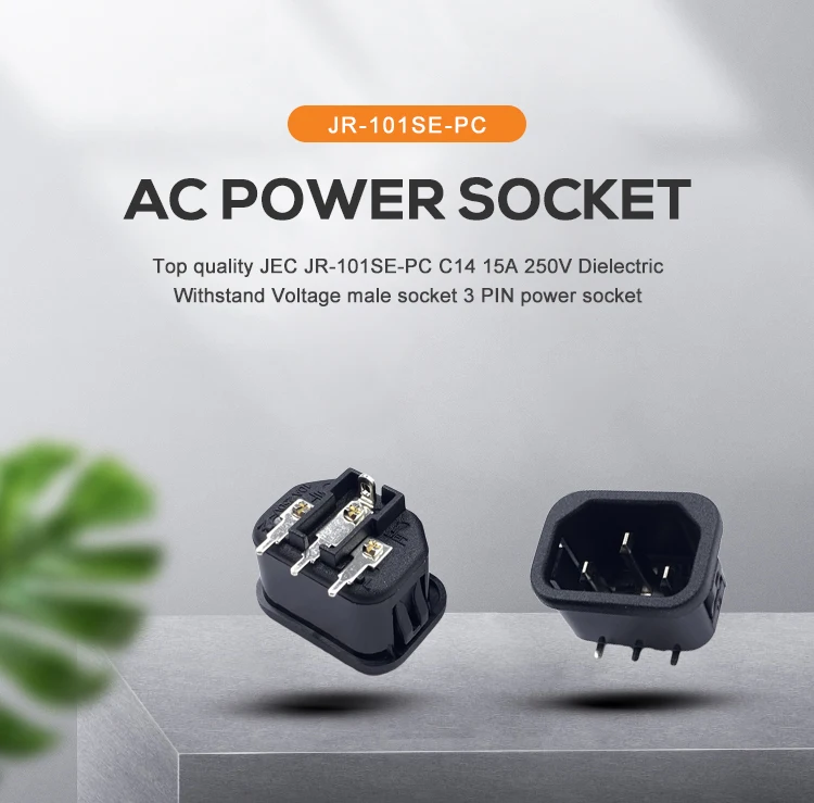 Top quality JEC JR-101SE-PC C14 15A 250V Dielectric Withstand Voltage Test Male Socket 3 PIN Power Socket