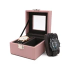 2 Slots Couple Watch Case Purpleflip Pu Leather Smart Custom Logo Wrist Gift Pillow Packaging Luxury Watch Box