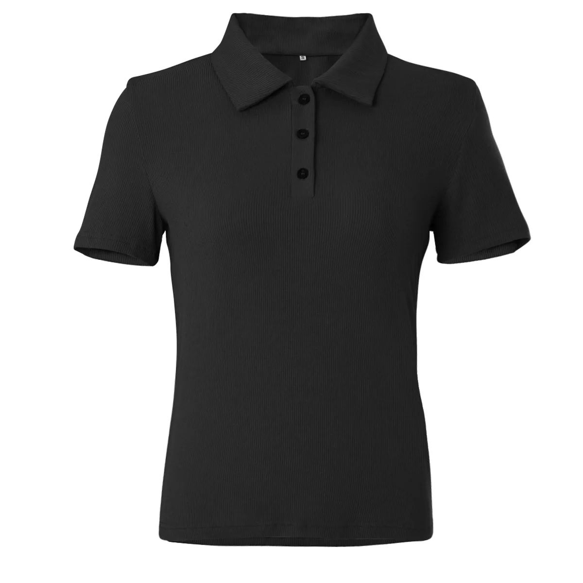 Hot sale women's polo shirts knitted rib short sleeve button down slim fit comfortable polo shirt for women