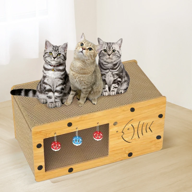 Cat Scratch Box for Indoor Cats Hideout and Play Protecting Furniture Cat Scratchers Cardboard Scratching Board with Ball Toy