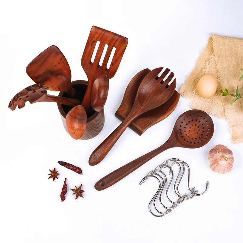 Nonstick Wood Kitchen Utensil Cooking Spoons Natural Teak Kitchen Utensils Set