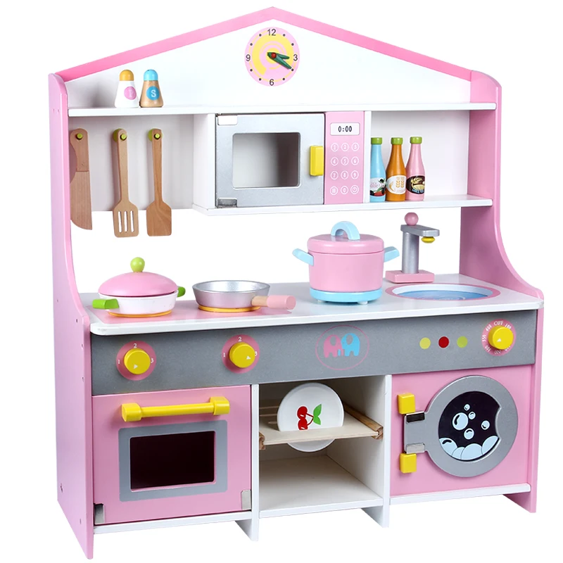 toy wooden kitchen with washing machine