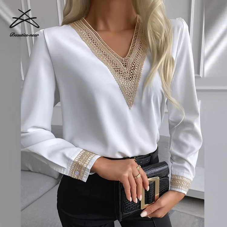 Blusa Informal De Chifón Con Manga Larga Para Verano,Camisa Informal Chifón Con Cuello En V Para Mujer,Color Blanco Bordado Buy Las Mujeres Blusa La Gasa,Las Mujeres Nuevo Top,Damas Casual