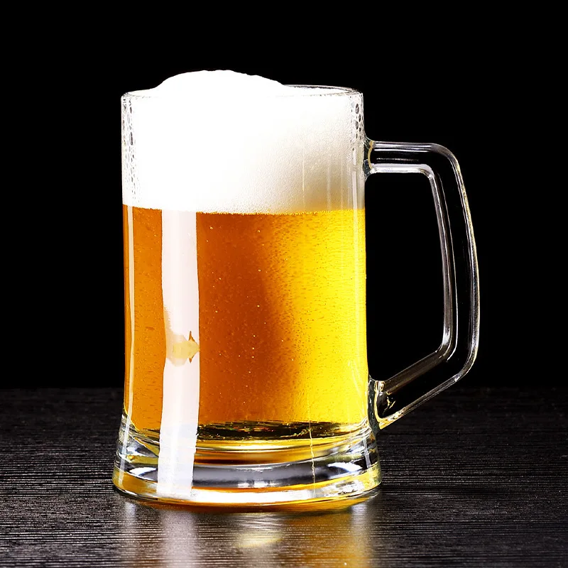 Beer Glass Stein with Handle Clear Lead-Free Freezer Beer Cup Heavy Drinking Glass for Beer Milk Juice Bar Beverages