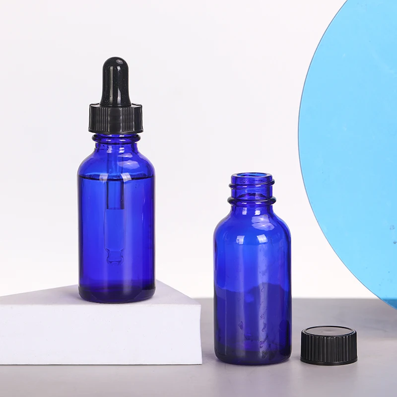 Wholesale 1oz 30ml Mini Empty Cobalt Blue Color Skincare Essential Oil Round Boston Glass Dropper Bottle For Oil