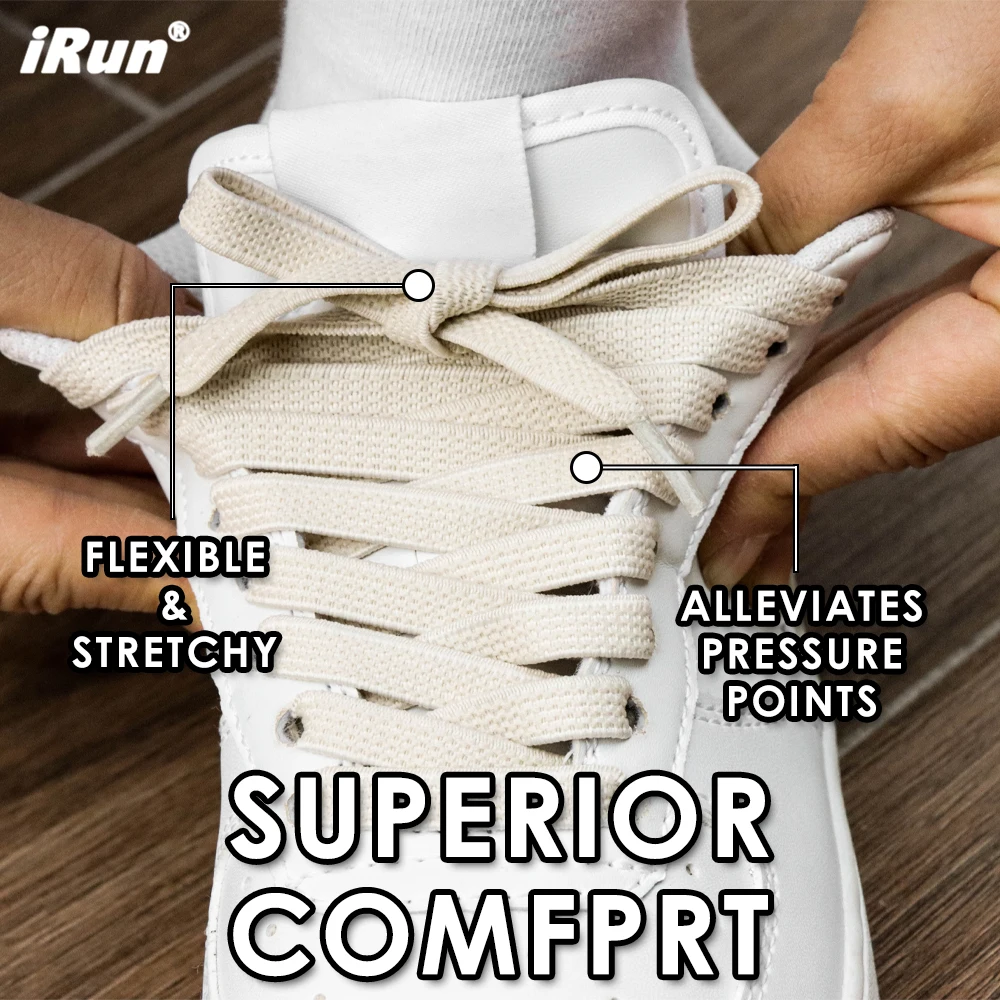 iRun One Size Fit All No Tie Elastic Flat Shoe Laces Stretch Shoelaces Strings Replacement for Kids Sneakers