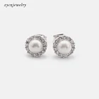 Pearl Earrings Earrings Zircon Earrings Factory Wholesale Beautifully Brass Zircon With Pearl Stud Earrings