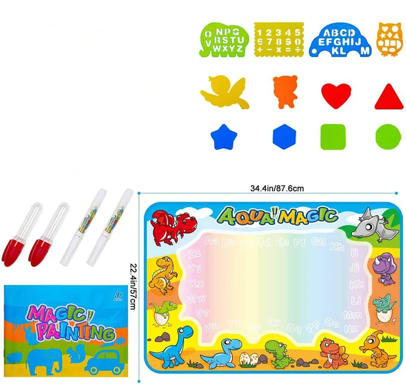 Kids Toys Water Doodle Mat Coloring Art Supplies - Dinosaur Learning Toy for Painting and Drawing - Educational Toys