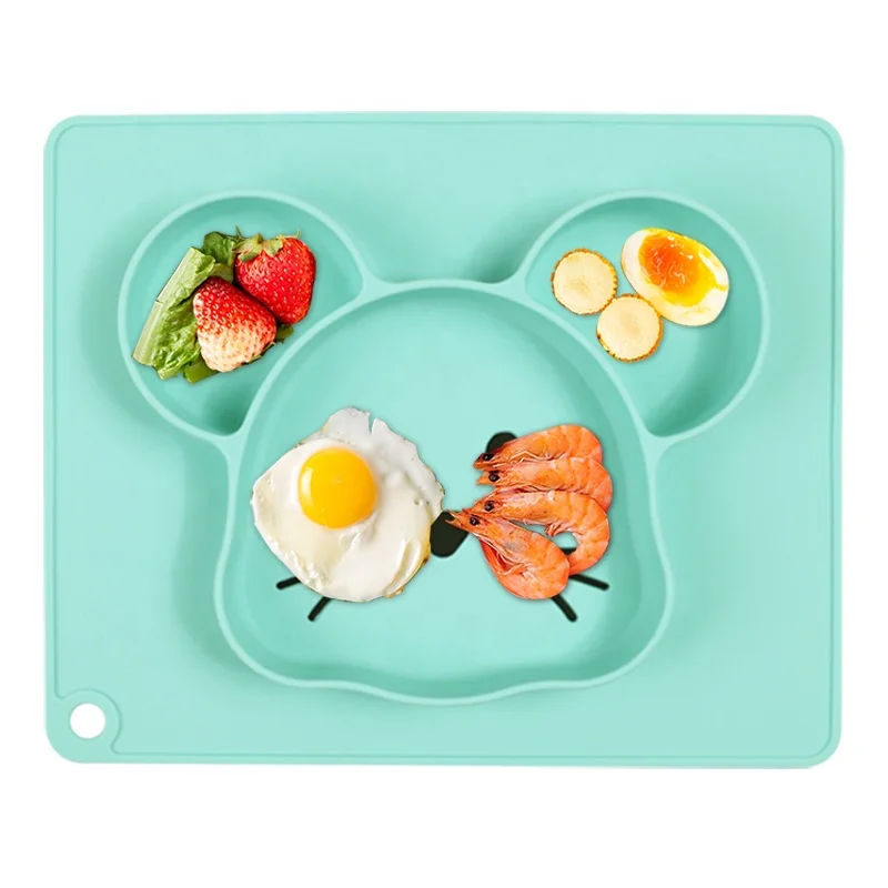Wellfine BPA Free Silicone Kids Dinnerware Divided Baby Suction Plates for Baby Dinner Food Feeding Plate Silicone Baby Plate