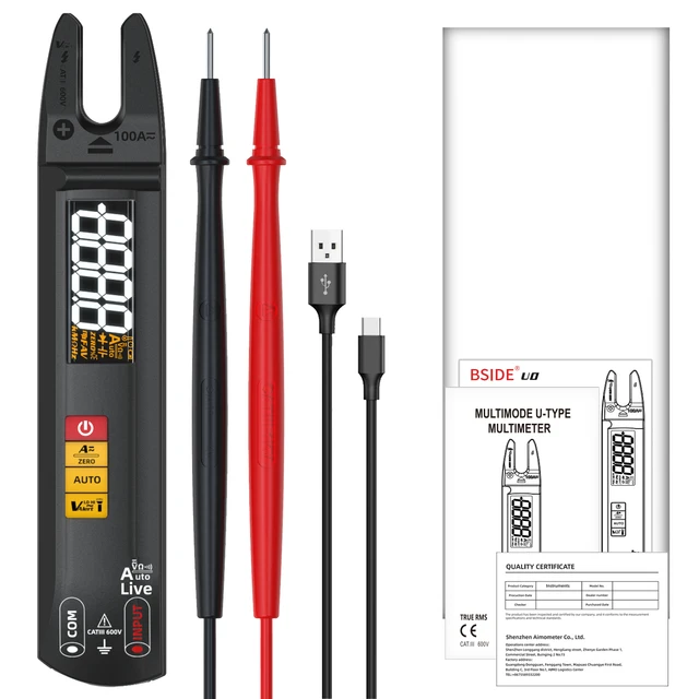 Bside BU0 Fork Shaped U-shaped Clamp Meter AC DC 100A 610V Clamp Ammeter Digital Clamp Multimeter High-precision Mini Ammeter