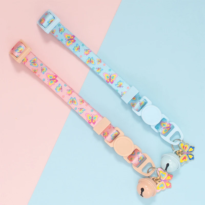 Hot Selling Modern Butterfly Print Nylon Dog Collar Soft Adjustable Small Bell Eco-Friendly Pet Accessories