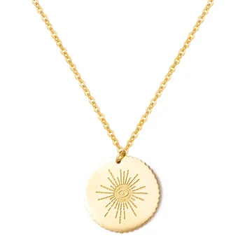Dainty Gold Sun Necklace Minimalist Disc Shiny Life Sunburst Necklace Stainless Steel Jewelry