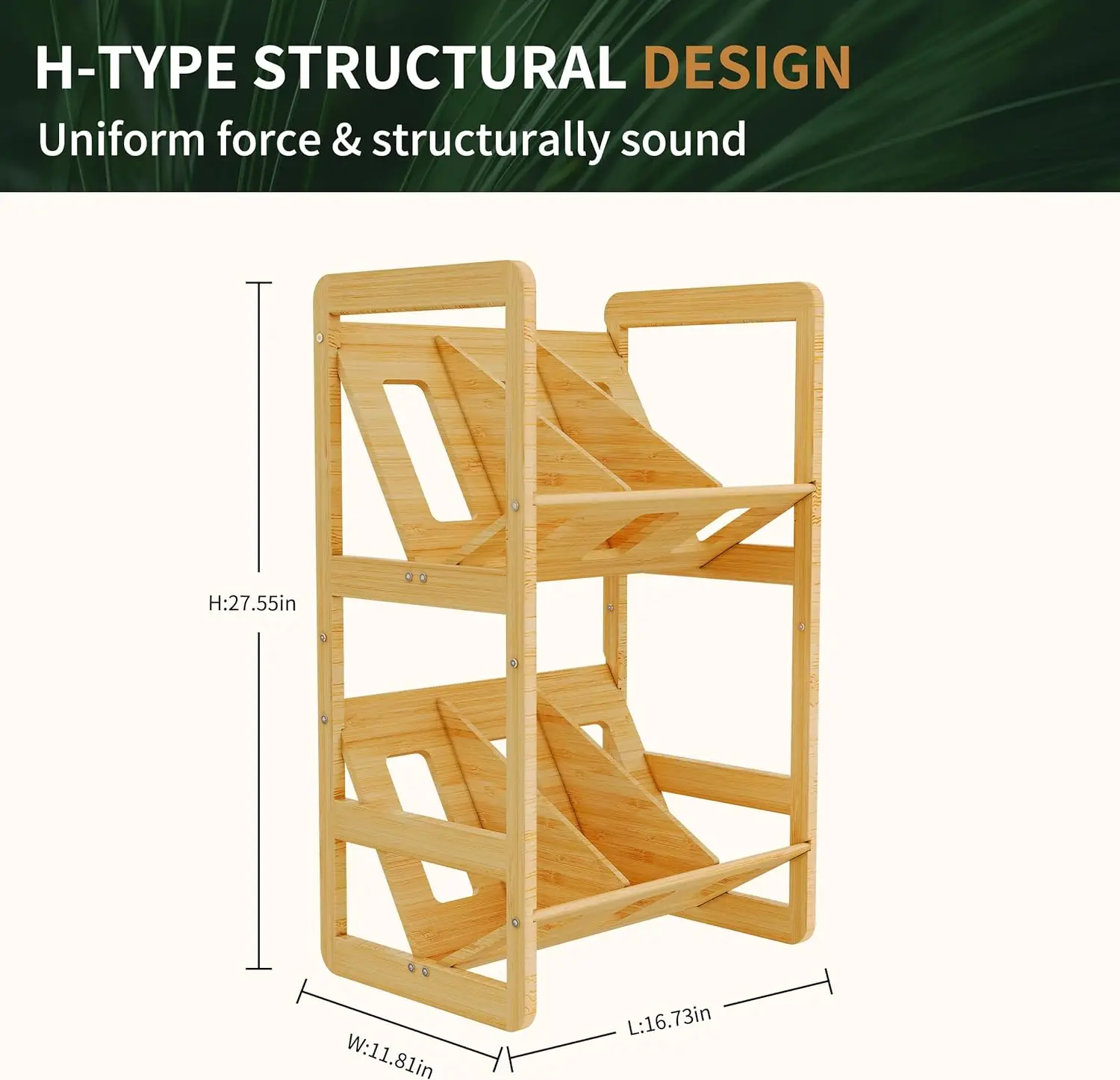 product 2 tier bamboo record stand shelf with dividers vinyl record storage holder and display rack for book bathroom organizer-0