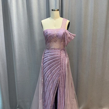 2024 Elegant Lilac A-Line Evening Gowns High Quality Mermaid Design for Women Beading & Tulle Mesh Formal Party Prom Dresses