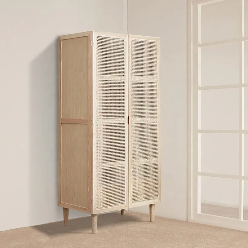 Cottage 2-door rattan closet white Hidden DrawerNatural Wovwn cabinet ash