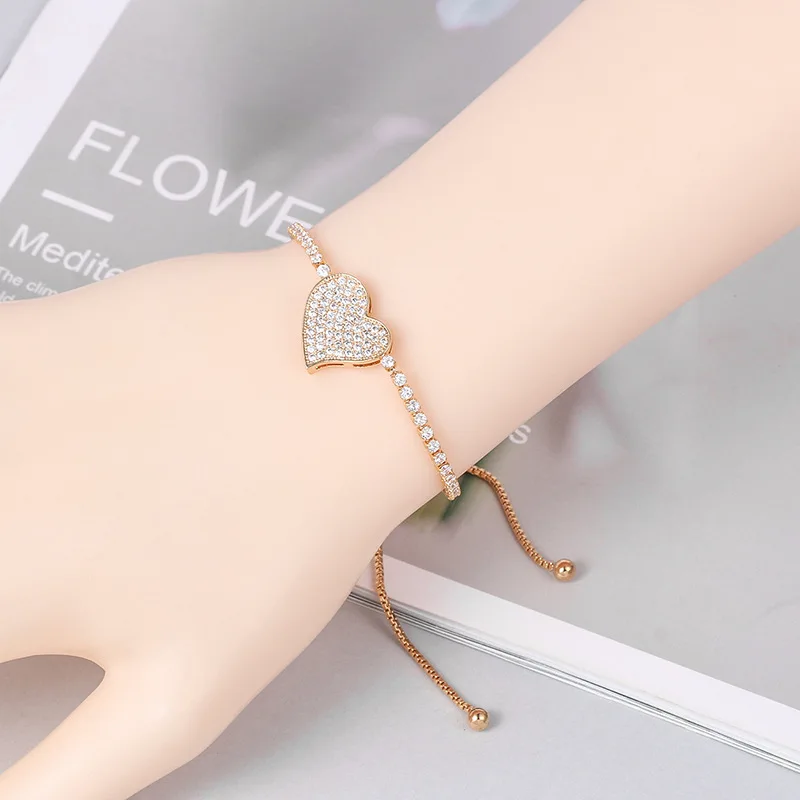 blingbling diamond heart bracelets,adjustable copper pave with zircon gold bracelets jewelry for women