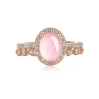 Pink Jewelry Pink 925 Sterling Silver Cubic Zircon Halo Natural Pink Rose Quartz Jewelry Pink Rose Quartz Ring Set