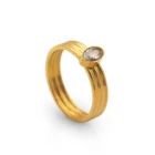Zircon Finger Chris April 316L Stainless Steel PVD Plated Oval Cut Imitation Zircon Thin Finger Rings