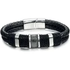 Bracelet Amazon Popular Stainless Steel Braided Leather Bracelet For Men Cuff Bracelet Magnetic Clasp 7.5-8.5 Inches
