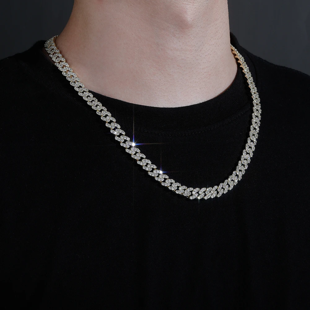 5A zircon brass iced out 9mm cuban link chain hip hop white gold rose gold premium quality spring clasp cuban chain necklace