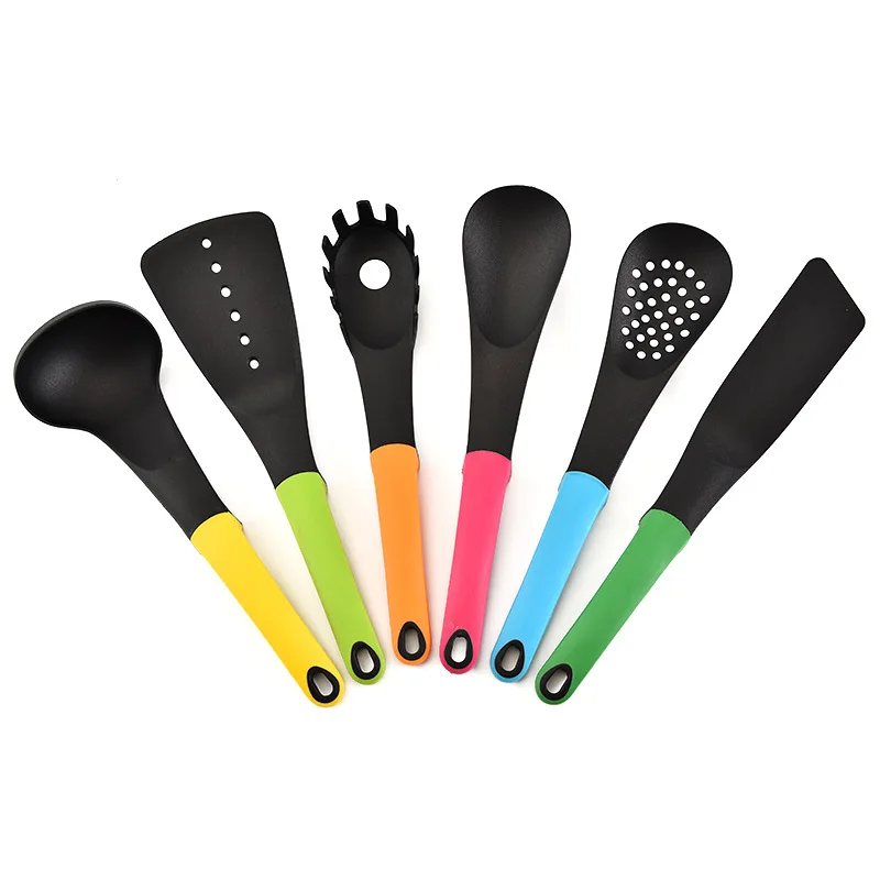 Kitchen Accessories Nylon Cooking Utensils 6pcs with Spoon Rest Colorful Non Stick Cookware Cocina