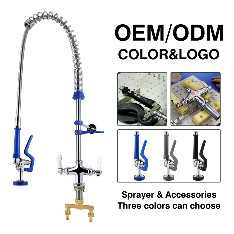 New Arrival 33Inch Dual Handle Commercial Pre-Rinse Faucet Pull-Out Kitchen Faucets,mixers Hot Cold Water for Hotel Sink manufacture