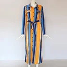 Plus Formal Plus Size Women Dress Formal Turn Down Collar Stripe Shirt Dress Long Boho Beach Dress Casual Elegant
