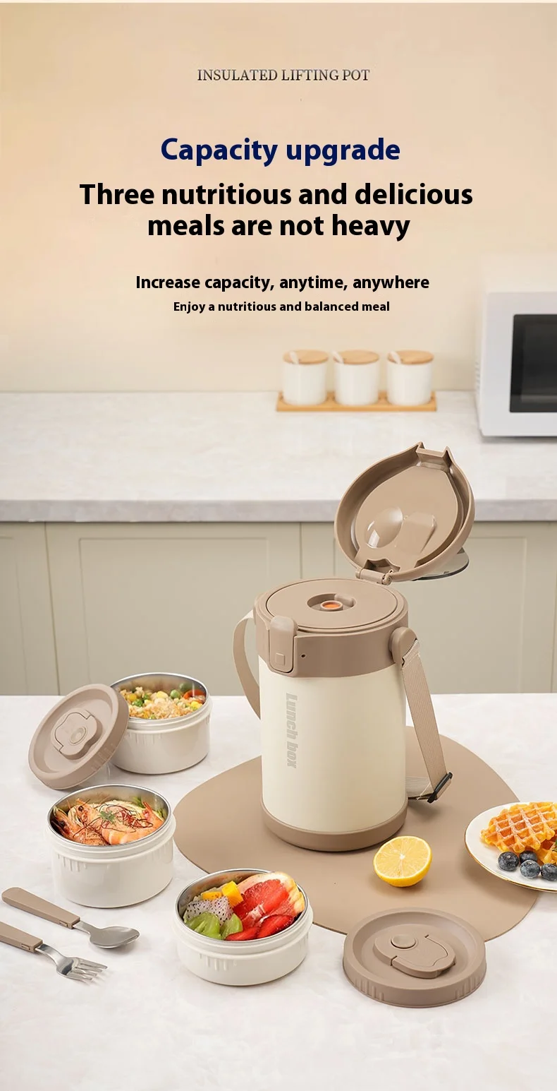 304 Stainless Steel Insulated Lunch Box, Portable Large-Capacity Multi-Layer Lunch Container for Students and Office Workers