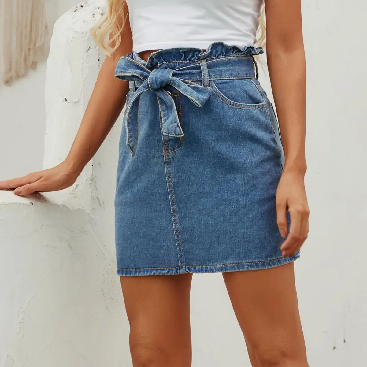 amazon sells floundered high-waisted denim skirts washed with