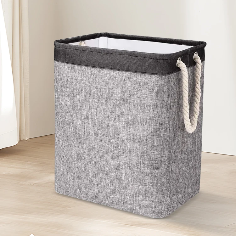 Folding Laundry Basket With Lid Dirty Clothes Organizer Cotton Linen Dirty Laundry Basket with Inner Bag