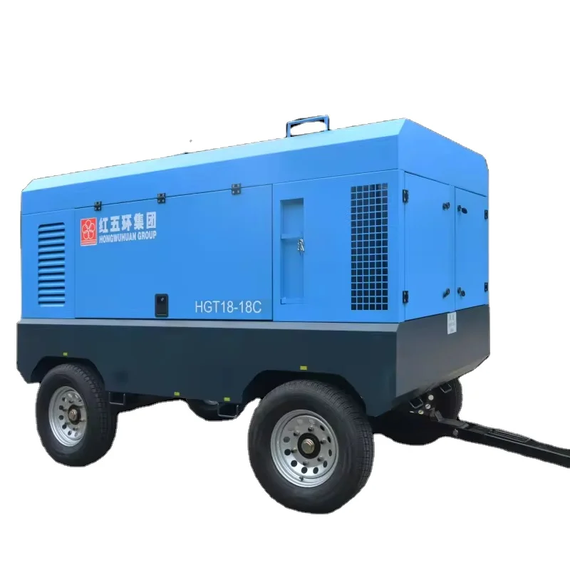 Hongwuhuan HGT17-17 Diesel Rotary Screw Air Compressor Truck Tires Portable 12 Bar Working Pressure Lubricated Stationary Mines
