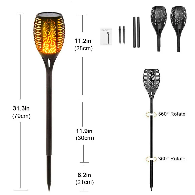 Outdoor Waterproof 96 LED Dancing Landscape Decoration Solar Flickering Flame Garden Light Solar Flame Torch