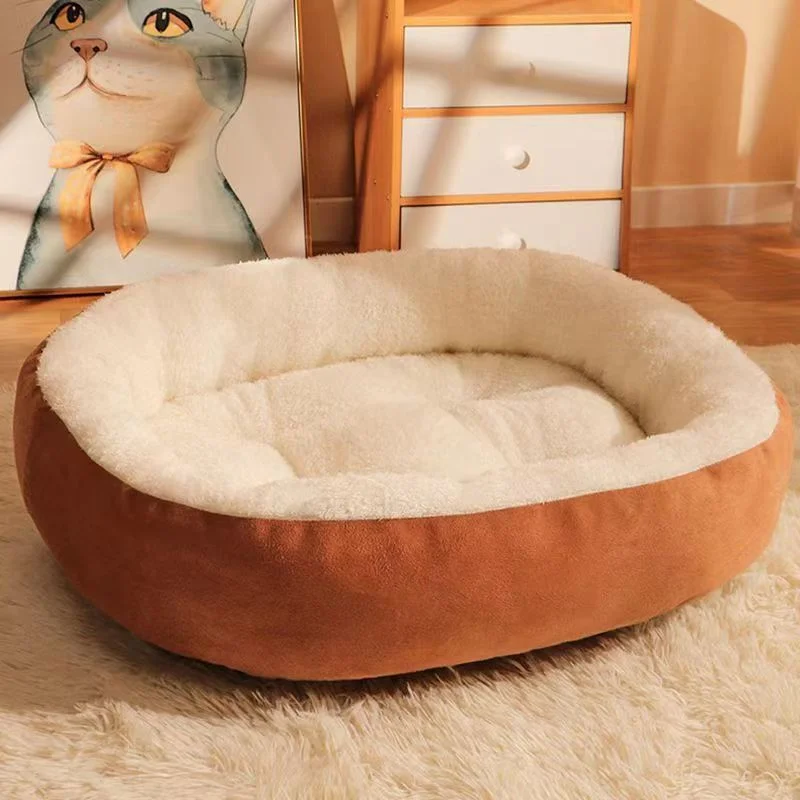 HUAYI 2024 New manufacturer soft luxury  pet cushion round cat dog bed