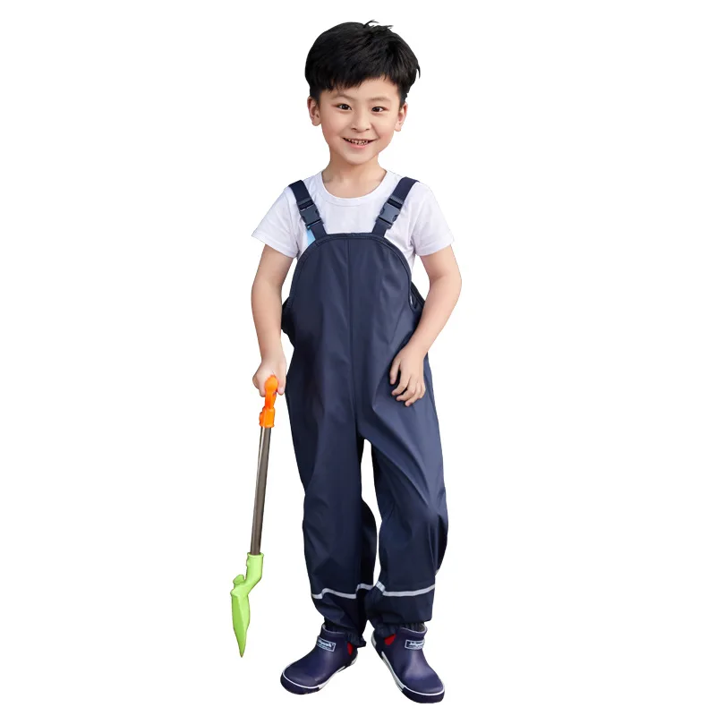 DD1589  Waterproof Mud Dirty Proof Puddle Suspender Rain Trousers Bib Splash Pant Overalls Kids Rain Pants for Boys Girls