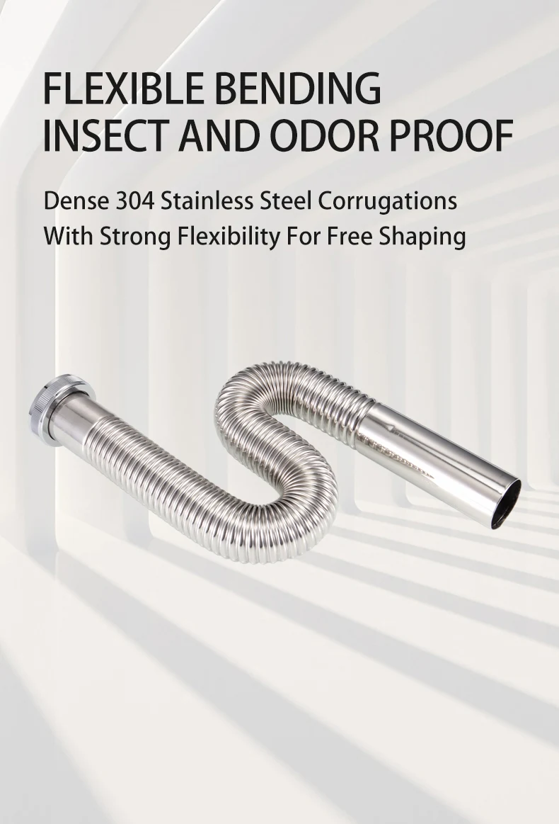 304 Stainless Steel Flex Pipes Plated Spring Water S Trap Pipe Flexible Drain Hose for Washbasin factory