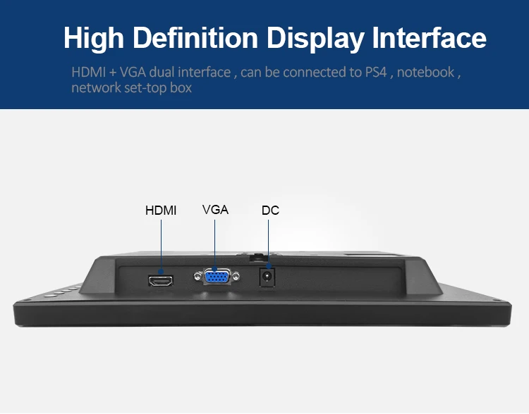 11.6 Inch Widescreen IPS HD LED Backlit Desktop Monitor USB Input with Plastic Case for Industrial Equipment VGA Input