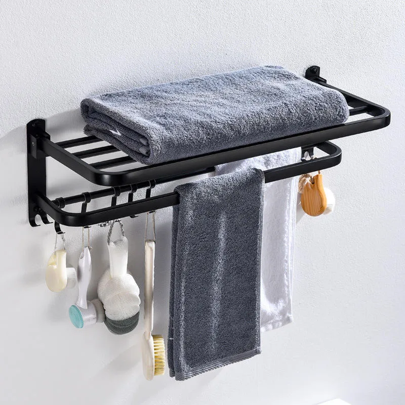 Hot Sale Wall Bathroom Accessories Matte Black Towel Racks Bath Aluminum Self-adhesive Towel Holder