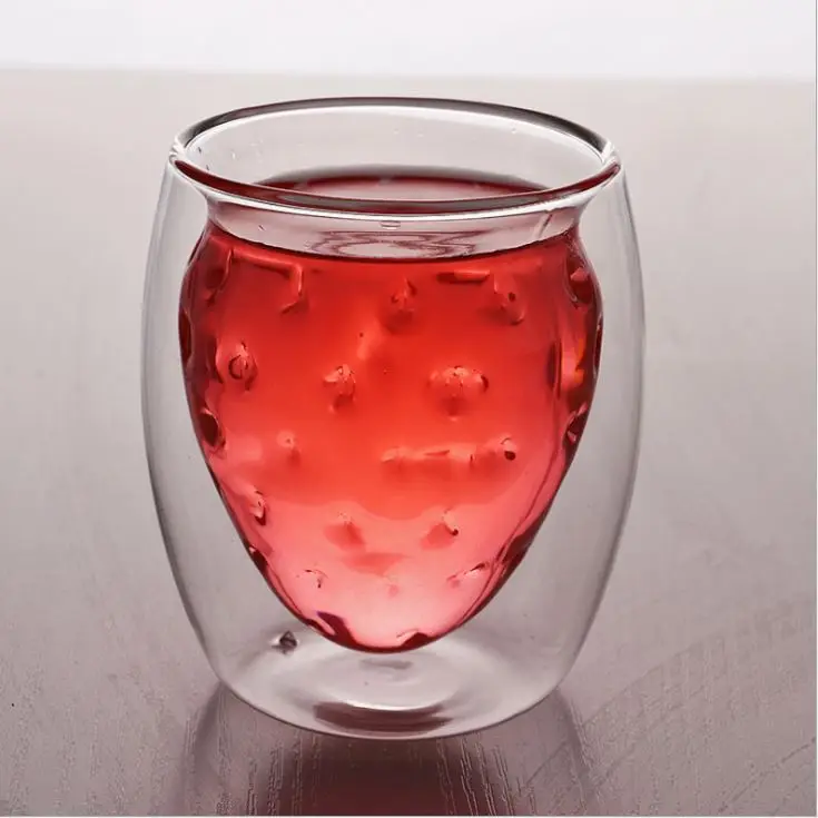 Custom Shape Logo Cold Drinking Glass Cup Strawberry Grape Peach Pineapple Fruit Shaped Double Wall Cup