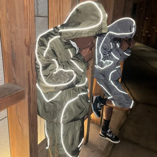 Custom Men's Sportswear Waterproof Reflective Zip up Polyester Nylon Windbreaker Track Jacket and Shorts Set Tracksuit supplier