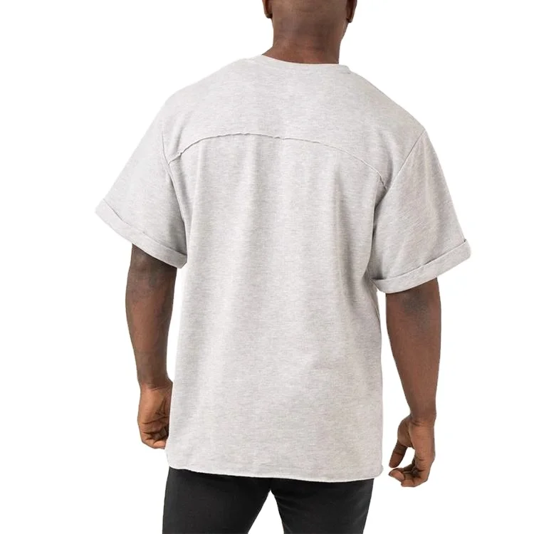 Custom blank cut and sew raw edge t shirt 250 gsm heavy weight french terry boxy oversized t-shirt men