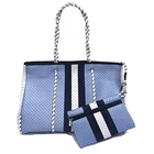 White High Quality Neoprene Blue White Women's Beach Bag Tote Bag