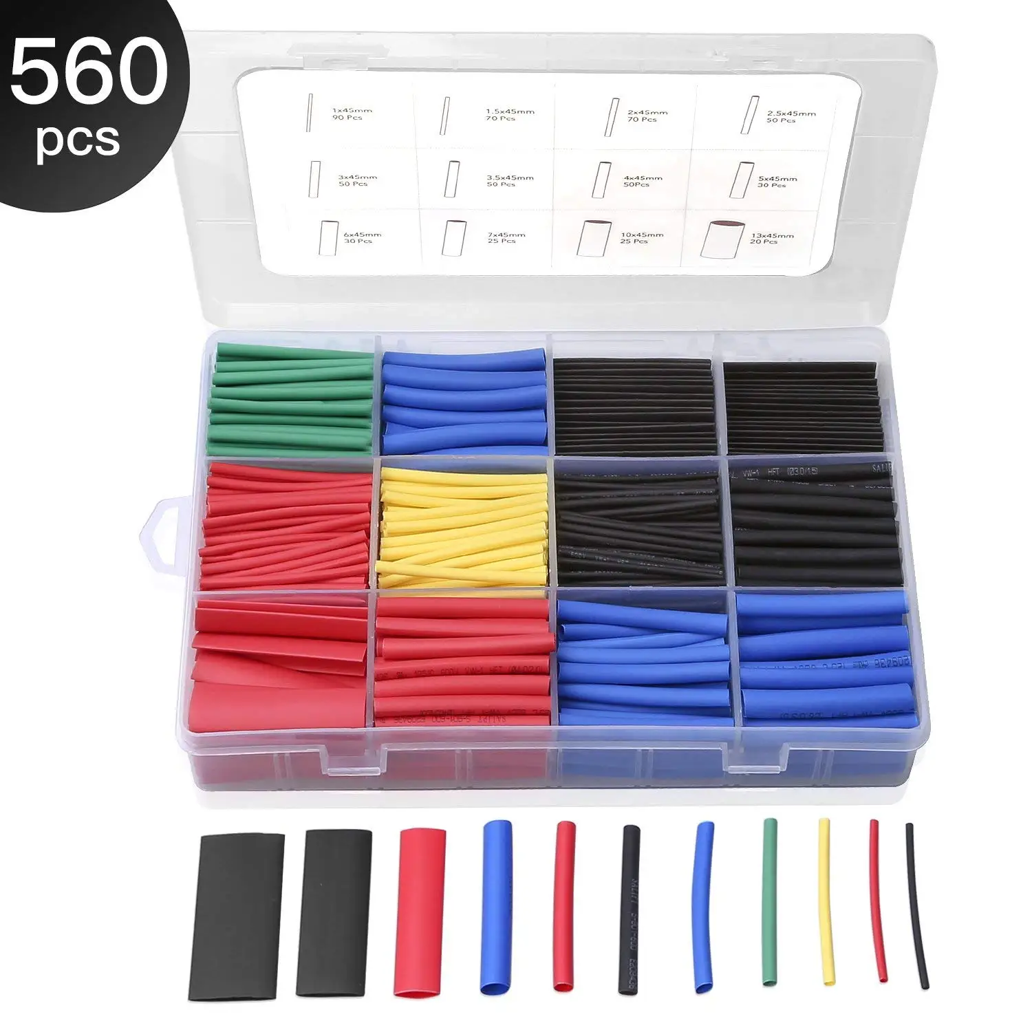 8 Sizes,Black & Red Heat Shrink Tubing Kit,2:1 Electrical Wire Cable Wrap Assortment Electric Insulation Heat Shrink Tube with Storage Case 