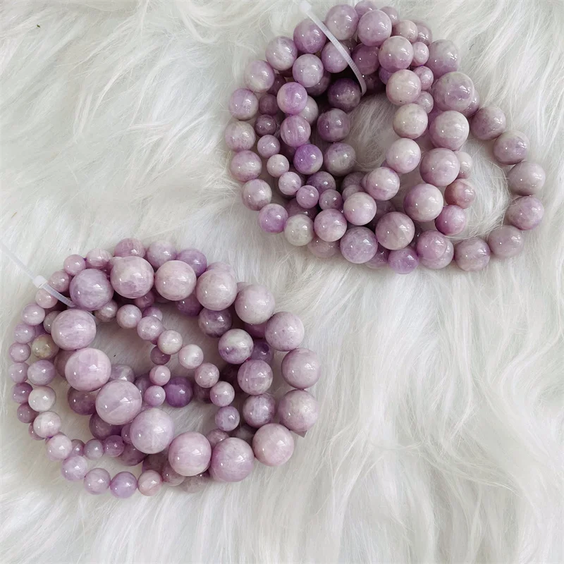 Natural Stone Handmade Healing Gemstone Crystal Purple Kunzite Round Loose  Beads Bracelet For Woman Gift - Buy Kunzite Round Loose Beads