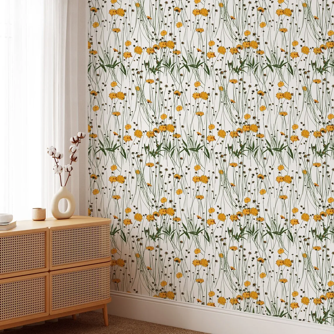 Custom Decorative Floral Art adhesive Wallpaper Bedroom Wall Murals,Botanic Odorless Peel And Stick Wallpaper for Home Decor