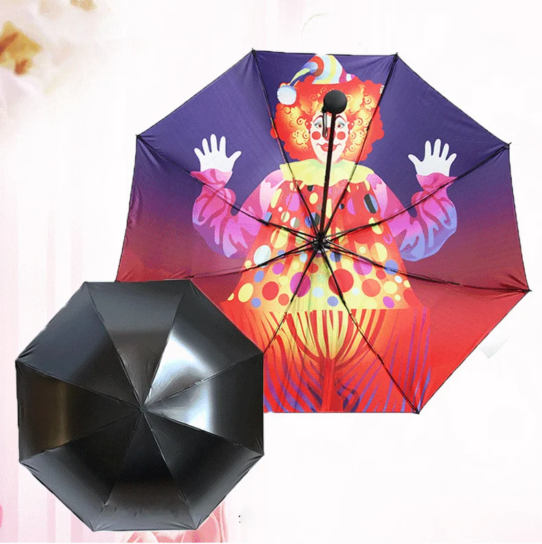 DD1211  Portable Big Inner Full Print Umbrellas UV Protect Sun Block Rain ultraviolet-proof Vinyl Parasol 3 Folding Umbrella