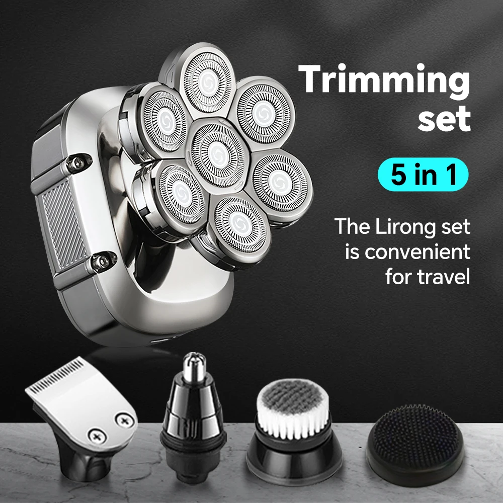 Five-in-One Waterproof Bald Stainless Steel Blades Seven-Blade Beard Trimmer for Household RV Use USB Rotary Electric Shaver supplier