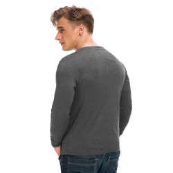 Winter hot sale cotton men clothing dress henley collar with buttons long sleeve casual T shirt